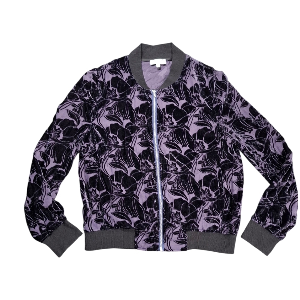 Neiman Marcus Velvet Burnout Sheer Bomber Jacket Lightweight Full Zip Size Large